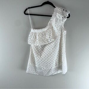 Tory Burch Zoe White Eyelet One Shoulder Spring Top Size 8